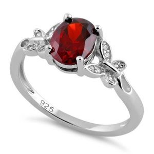 Sterling Silver  Butterfly Garnet Center Stone CZ